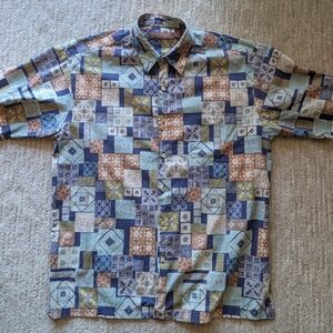 Men's Patchwork Pattern Shirt - Blue, Brown, Green